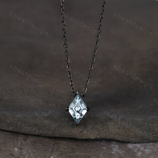 Lozenge cut Aquamarine Necklace Black Gold Rhodium Plated Necklace March Birthstone Necklace Unique Personalized Pendant Gift for Her