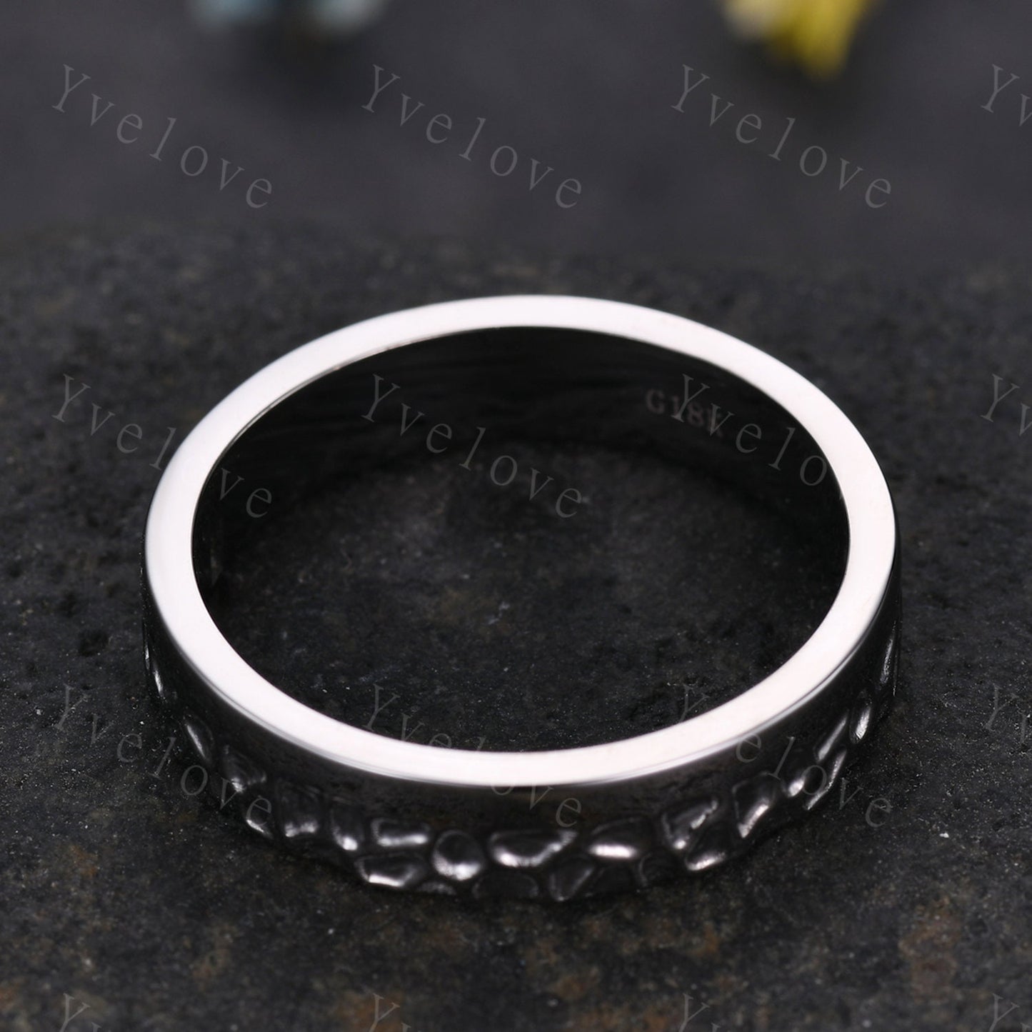 Mens Peridot Wedding Band Baguette Cut Green Peridot Diamond Band Black Gold Mens Hammered Stacking Matching Band Retro Vintage Ring Gift