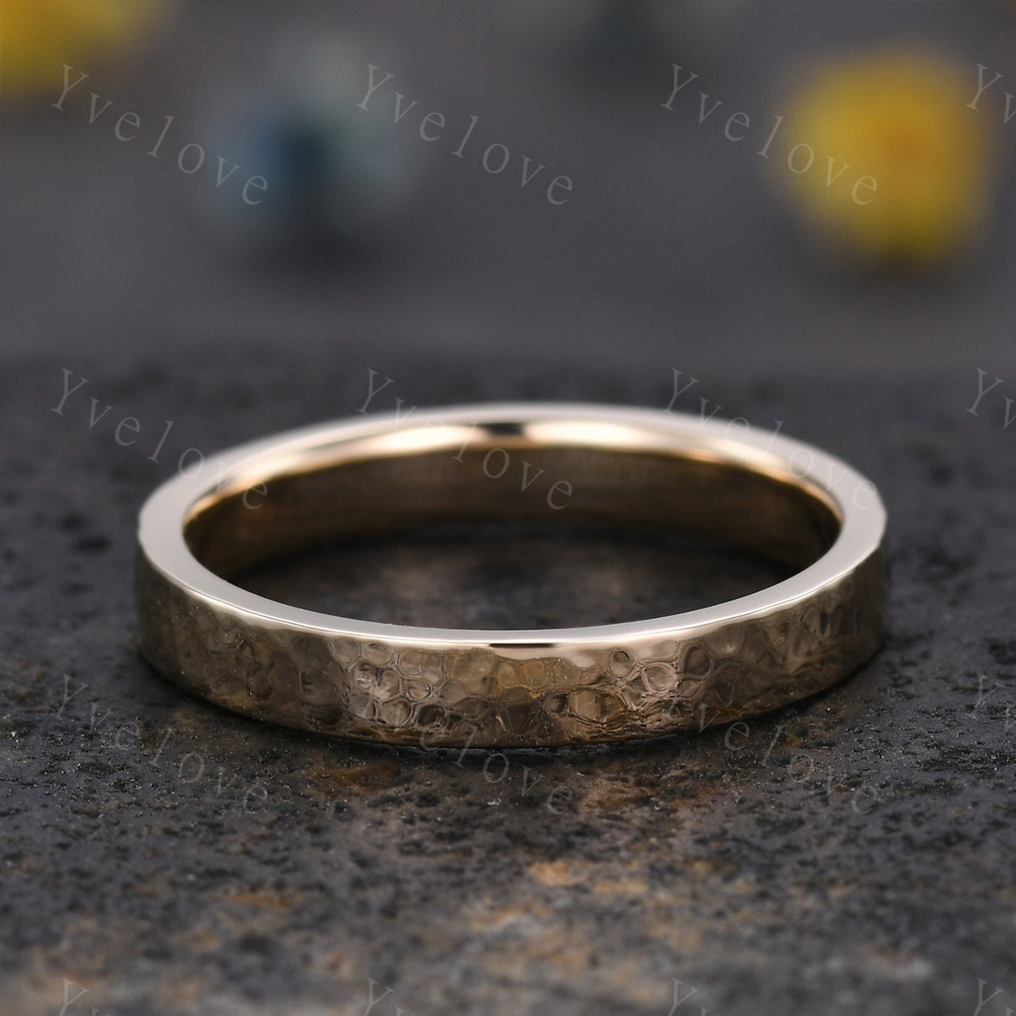 Unique Hammered Unisex Yellow Gold Band Hammered Finish 5mm Mens Ring Women Wedding Ring Plain Wedding Band Retro Vintage Ring Gift For Him