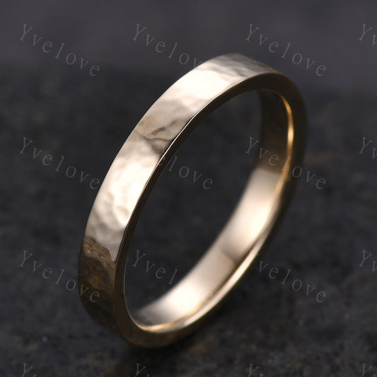Unique Hammered Unisex Yellow Gold Band Hammered Finish 5mm Mens Ring Women Wedding Ring Plain Wedding Band Retro Vintage Ring Gift For Him