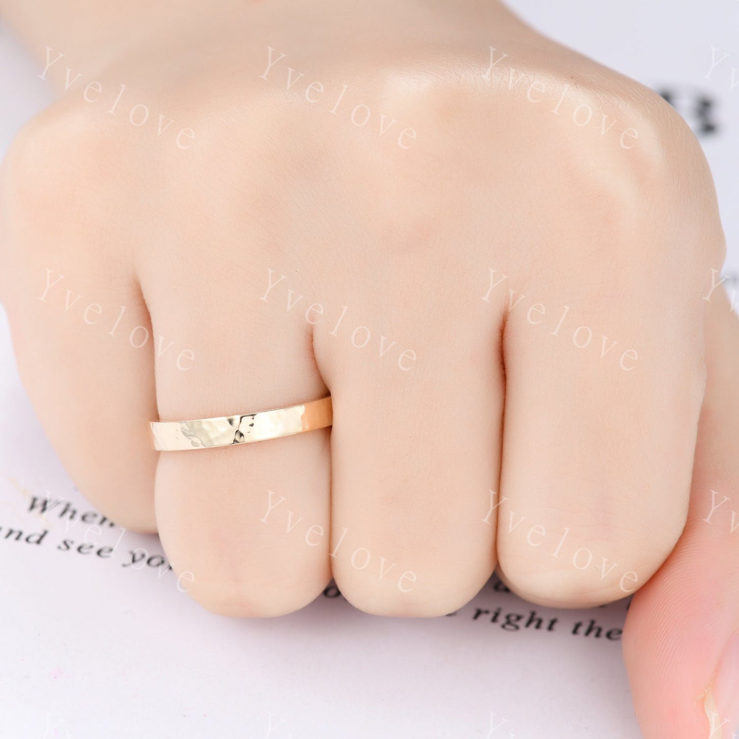 Unique Hammered Unisex Yellow Gold Band Hammered Finish 5mm Mens Ring Women Wedding Ring Plain Wedding Band Retro Vintage Ring Gift For Him