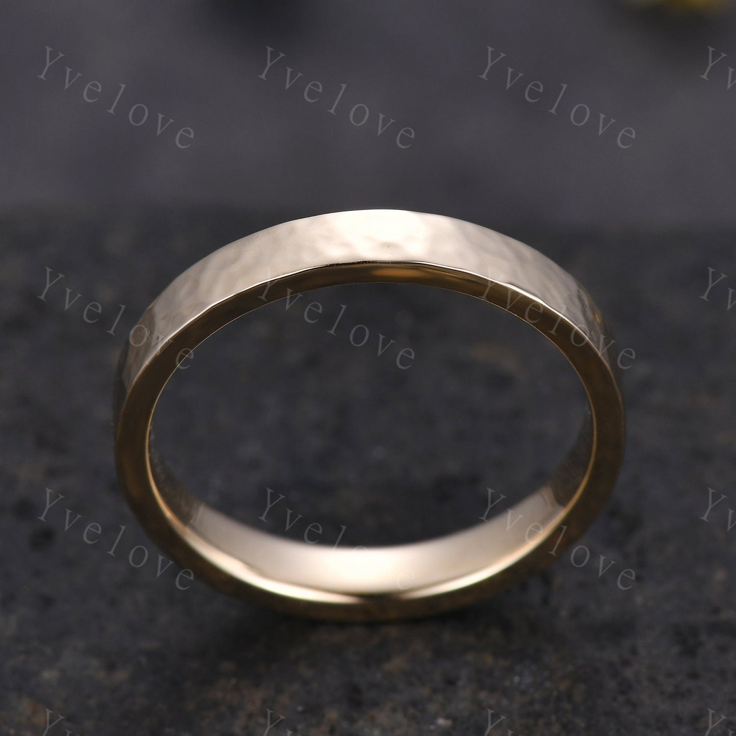 Unique Hammered Unisex Yellow Gold Band Hammered Finish 5mm Mens Ring Women Wedding Ring Plain Wedding Band Retro Vintage Ring Gift For Him