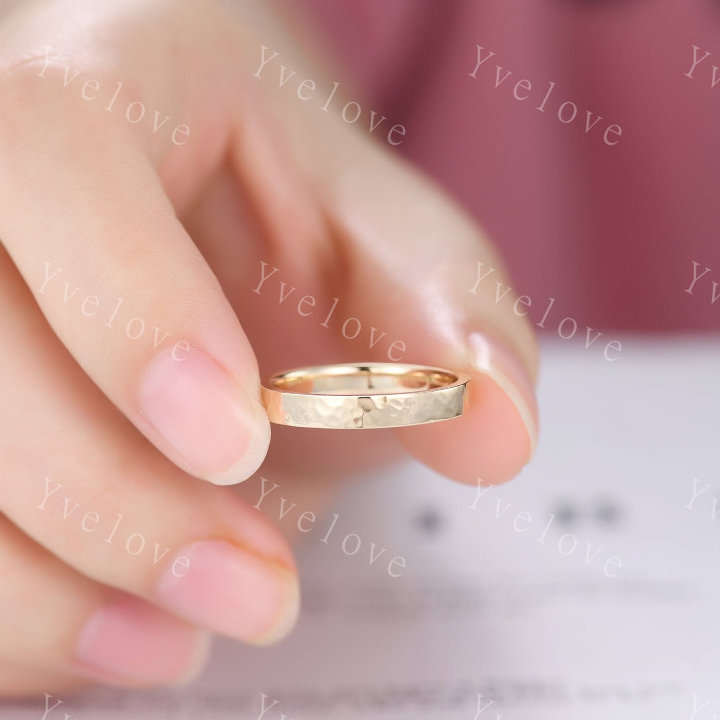 Unique Hammered Unisex Yellow Gold Band Hammered Finish 5mm Mens Ring Women Wedding Ring Plain Wedding Band Retro Vintage Ring Gift For Him