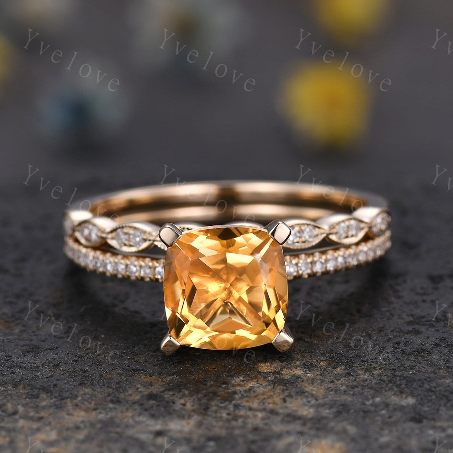 Citrine ring citrine jewelry 14k yellow gold engagement ring natural gemstone diamond band stacking ring anniversary ring custom jewelry