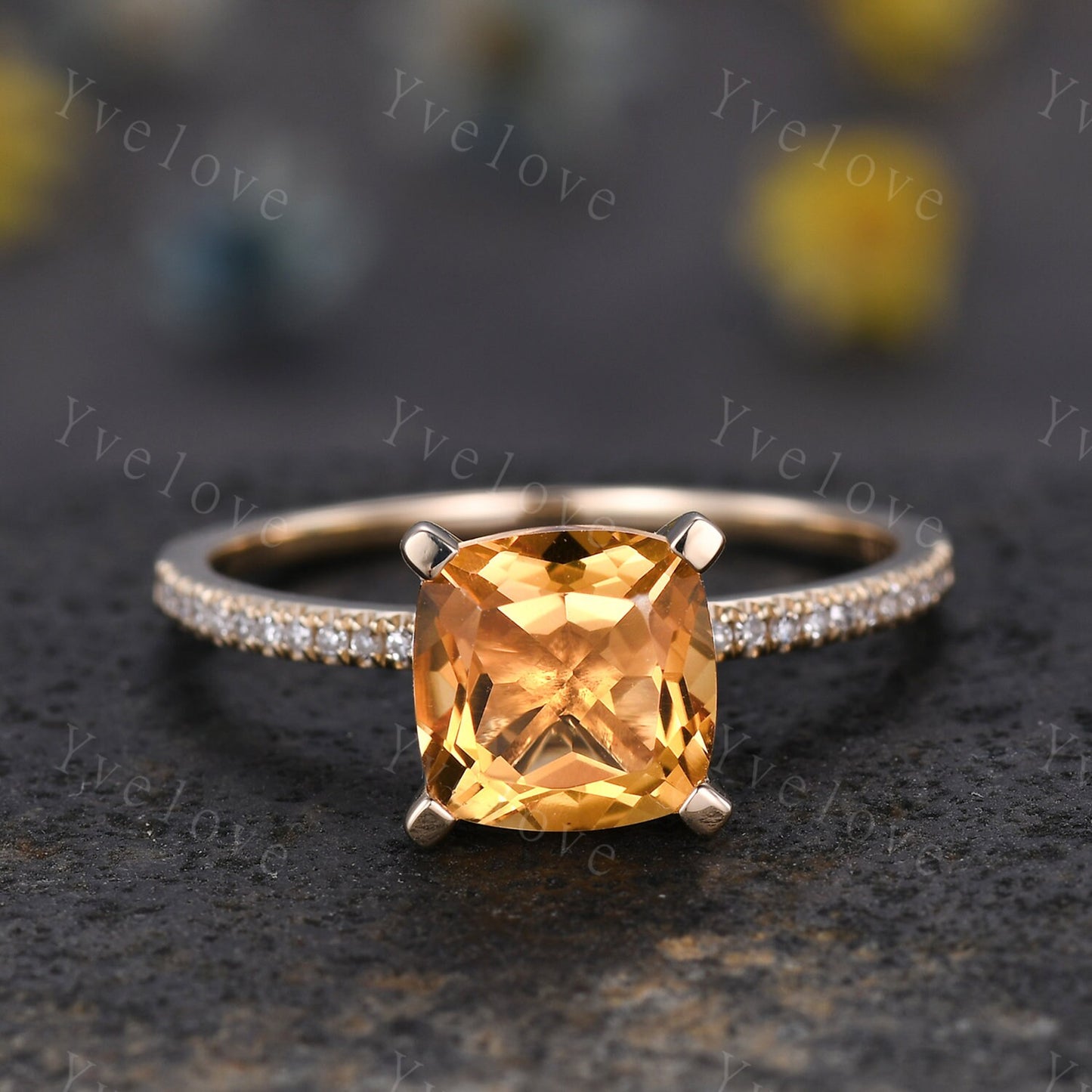 Citrine ring citrine jewelry 14k yellow gold engagement ring natural gemstone diamond band stacking ring anniversary ring custom jewelry