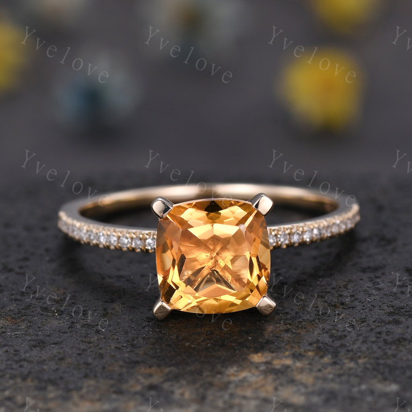 Citrine ring set citrine jewelry 14k yellow gold engagement ring natural gemstone diamond band stacking ring anniversary ring custom jewelry