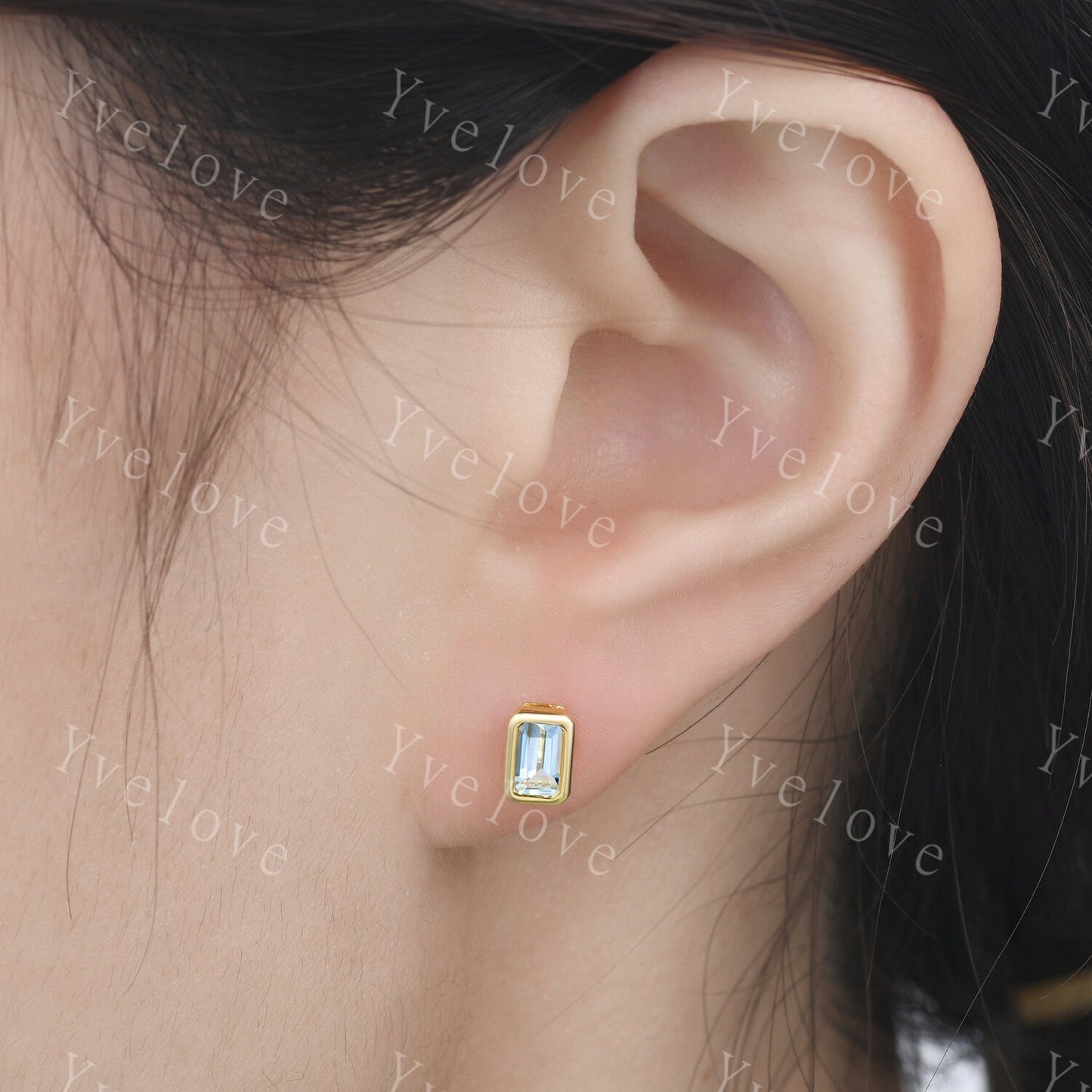 Baguette Aquamarine Earrings,Small Stud Earrings,Aquamarine Jewelry,Gold Stud Earrings,March Birthstone Gift for Her Minimalist Earrings