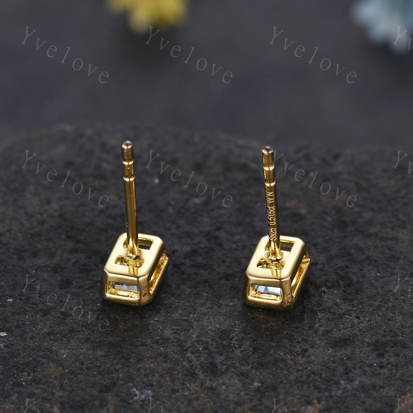Baguette Aquamarine Earrings,Small Stud Earrings,Aquamarine Jewelry,Gold Stud Earrings,March Birthstone Gift for Her Minimalist Earrings