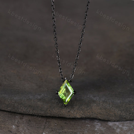 Lozenge cut Peridot Necklace Black Gold Rhodium Plated Necklace August Birthstone Necklace Unique Personalized Pendant Gift for Her