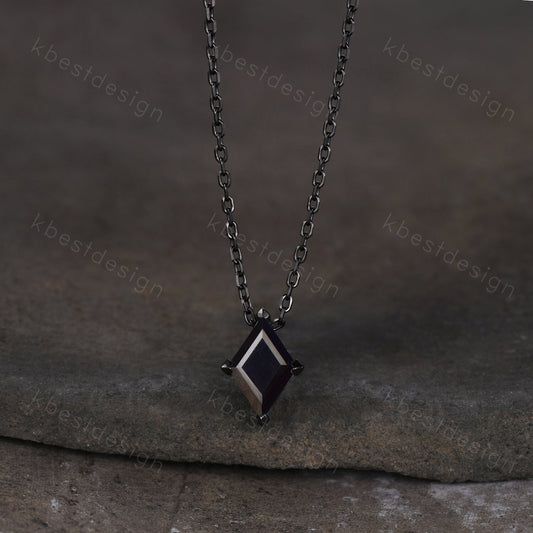 Lozenge cut Black Onyx Necklace Unique Black Gold Necklace Women Black Gemstone Necklace Unique Personalized Pendant Gift for Her
