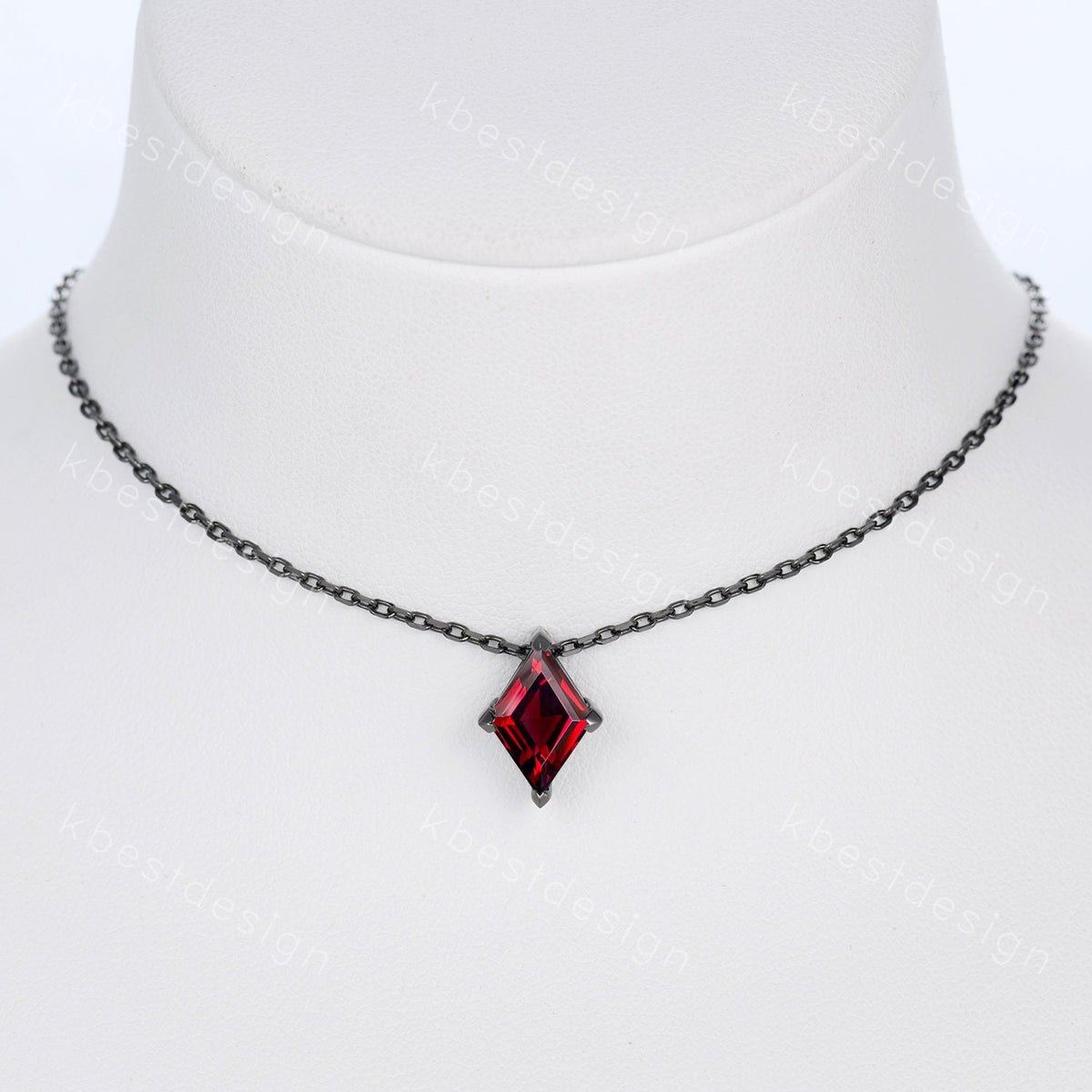 Lozenge cut Garnet Necklace Black Gold Rhodium Plated Necklace Women January Birthstone Necklace Unique Personalized Pendant Gift for Her