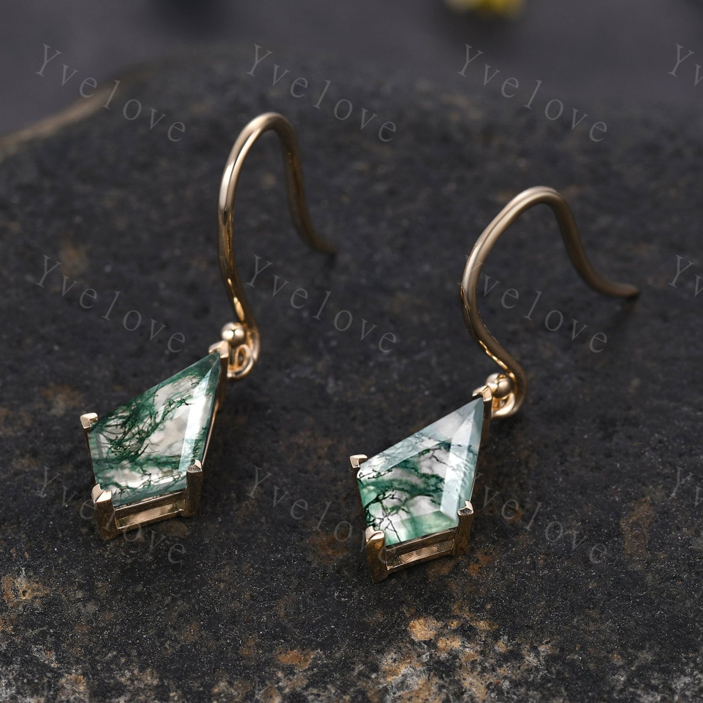 Vintage Kite cut Moss agate earrings natural gemstone jewelry unique earrings women art deco earring anniversary gift for her Birthday Gift