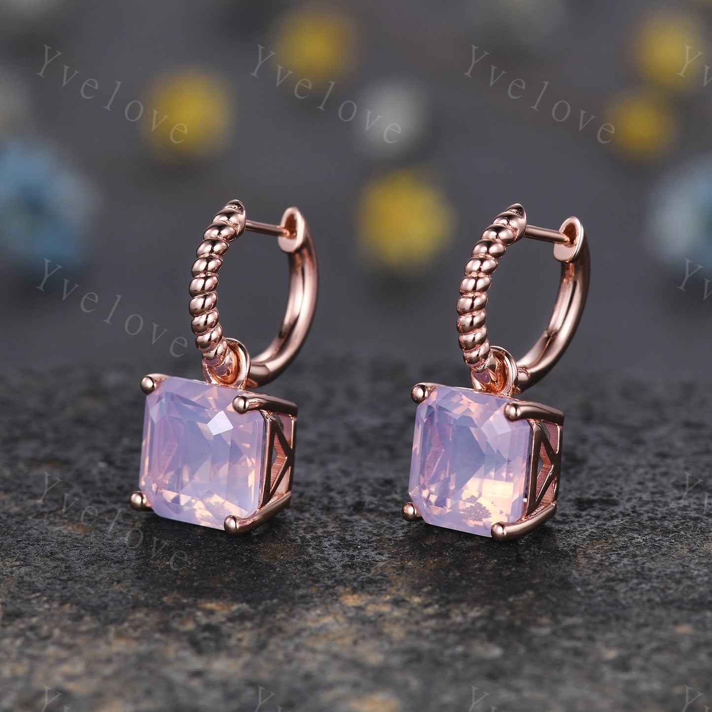 5ct Asscher Shaped Lavender Amethyst Earrings Bridal Amethyst Earrings Bridesmaids Jewelry Earrings Light Purple Wedding Party Earrings Gift
