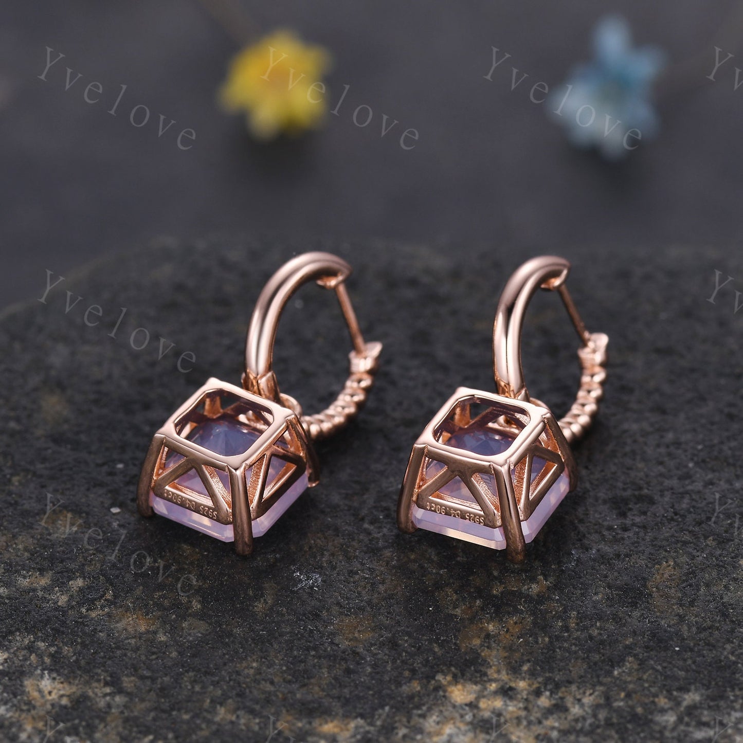 5ct Asscher Shaped Lavender Amethyst Earrings Bridal Amethyst Earrings Bridesmaids Jewelry Earrings Light Purple Wedding Party Earrings Gift
