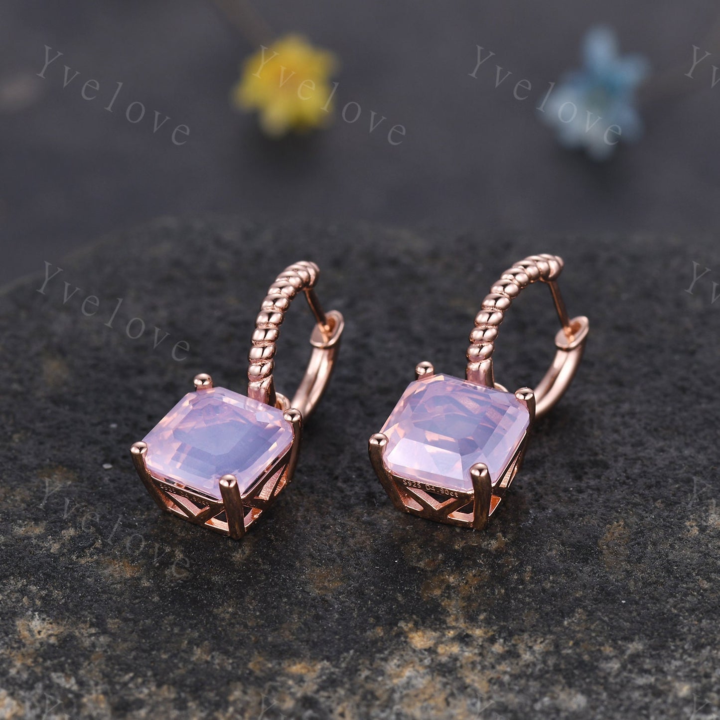 5ct Asscher Shaped Lavender Amethyst Earrings Bridal Amethyst Earrings Bridesmaids Jewelry Earrings Light Purple Wedding Party Earrings Gift