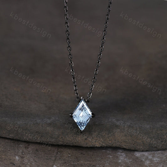 Diamond cut blue topaz necklace black gold rhodium necklace minimalist blue topaz pendant women personalized birthstone gift for her