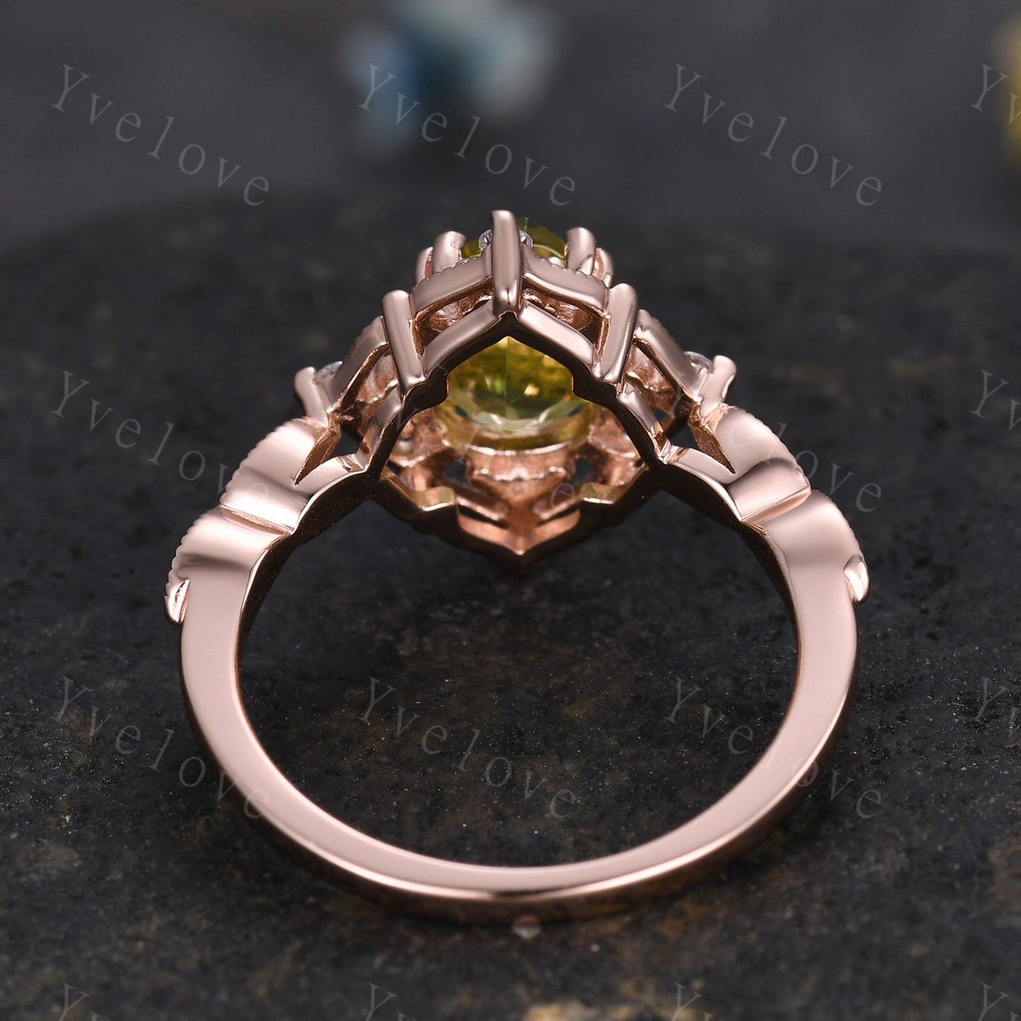 Vintage Green Peridot Engagement Ring,Teardrop Peridot Ring,14K Solid Gold Ring,Unique Women Moissanite Promise Ring For Her,Handmade Gift