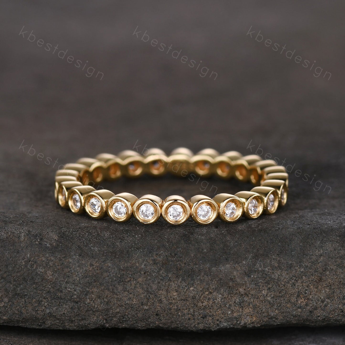Bezel set Emerald wedding band yellow gold full eternity wedding band unique stacking matching band 1.5mm emerald ring Anniversary band