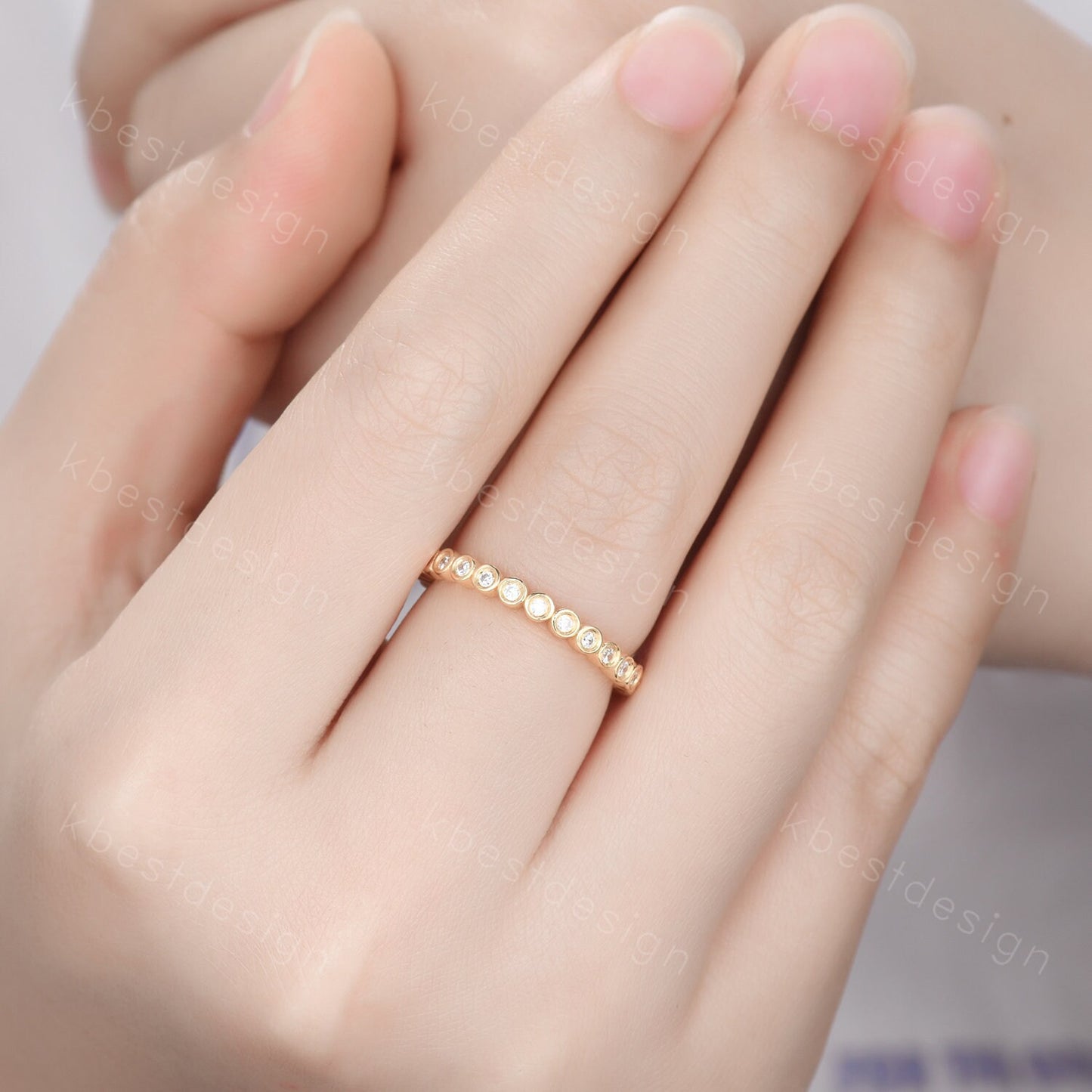 Bezel set Emerald wedding band yellow gold full eternity wedding band unique stacking matching band 1.5mm emerald ring Anniversary band