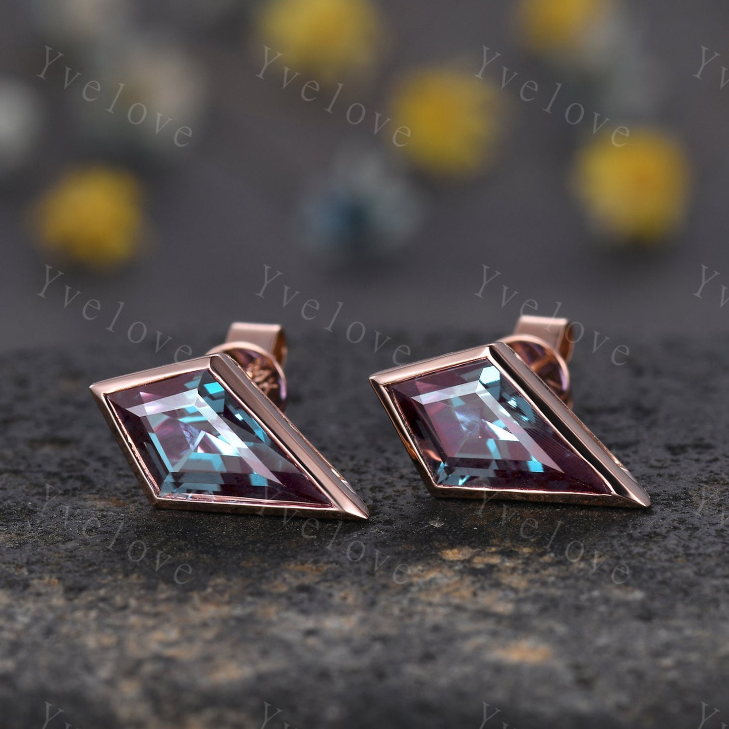 Dainty Kite cut Alexandrite earrings June gemstone jewelry unique earrings studs art deco earring anniversary gift for her Birthday Gift