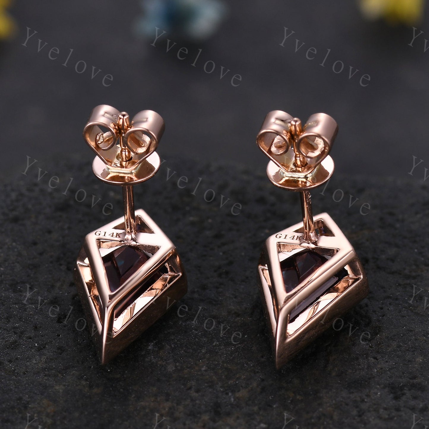 Dainty Kite cut Alexandrite earrings June gemstone jewelry unique earrings studs art deco earring anniversary gift for her Birthday Gift