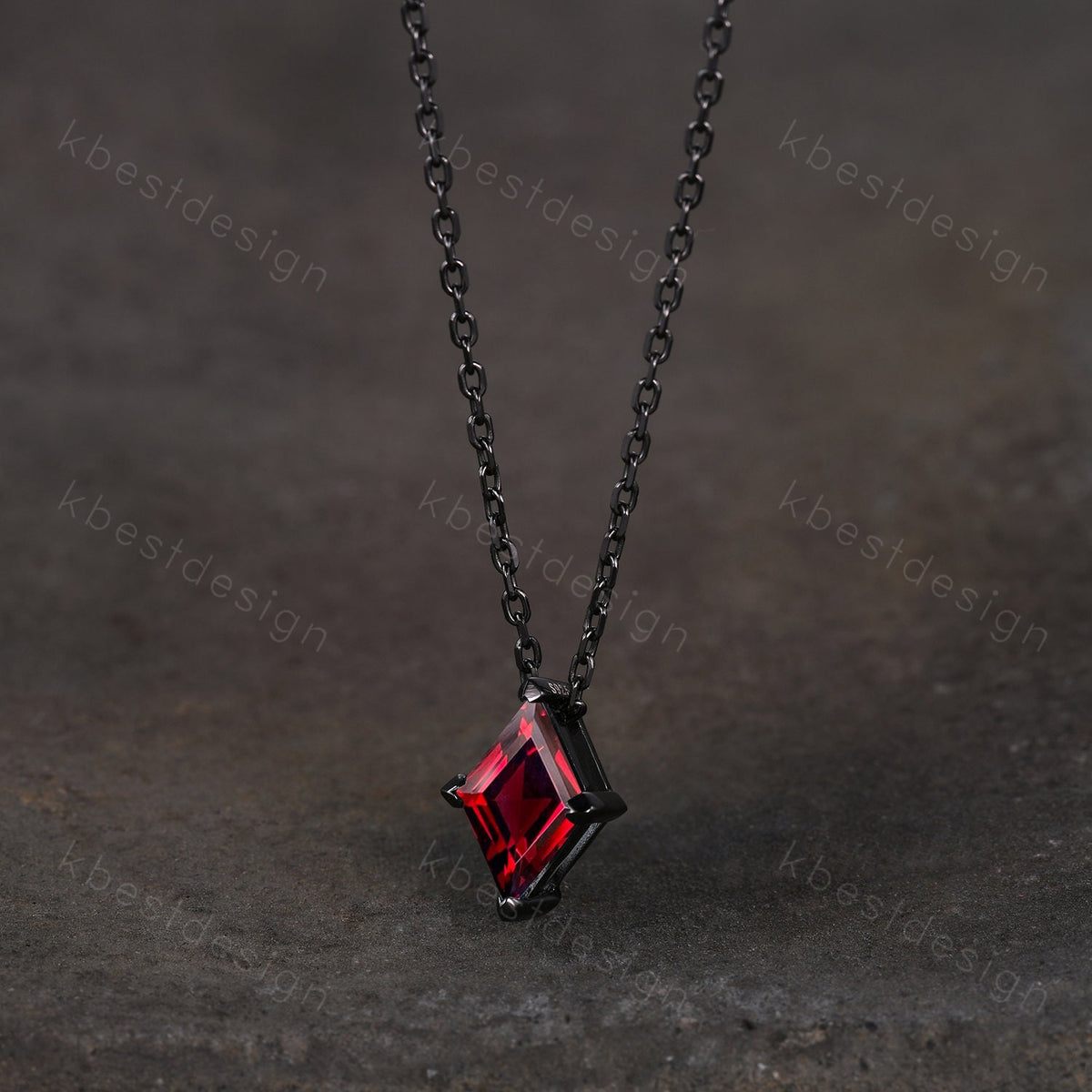 Lozenge cut Garnet Necklace Black Gold Rhodium Plated Necklace Women January Birthstone Necklace Unique Personalized Pendant Gift for Her