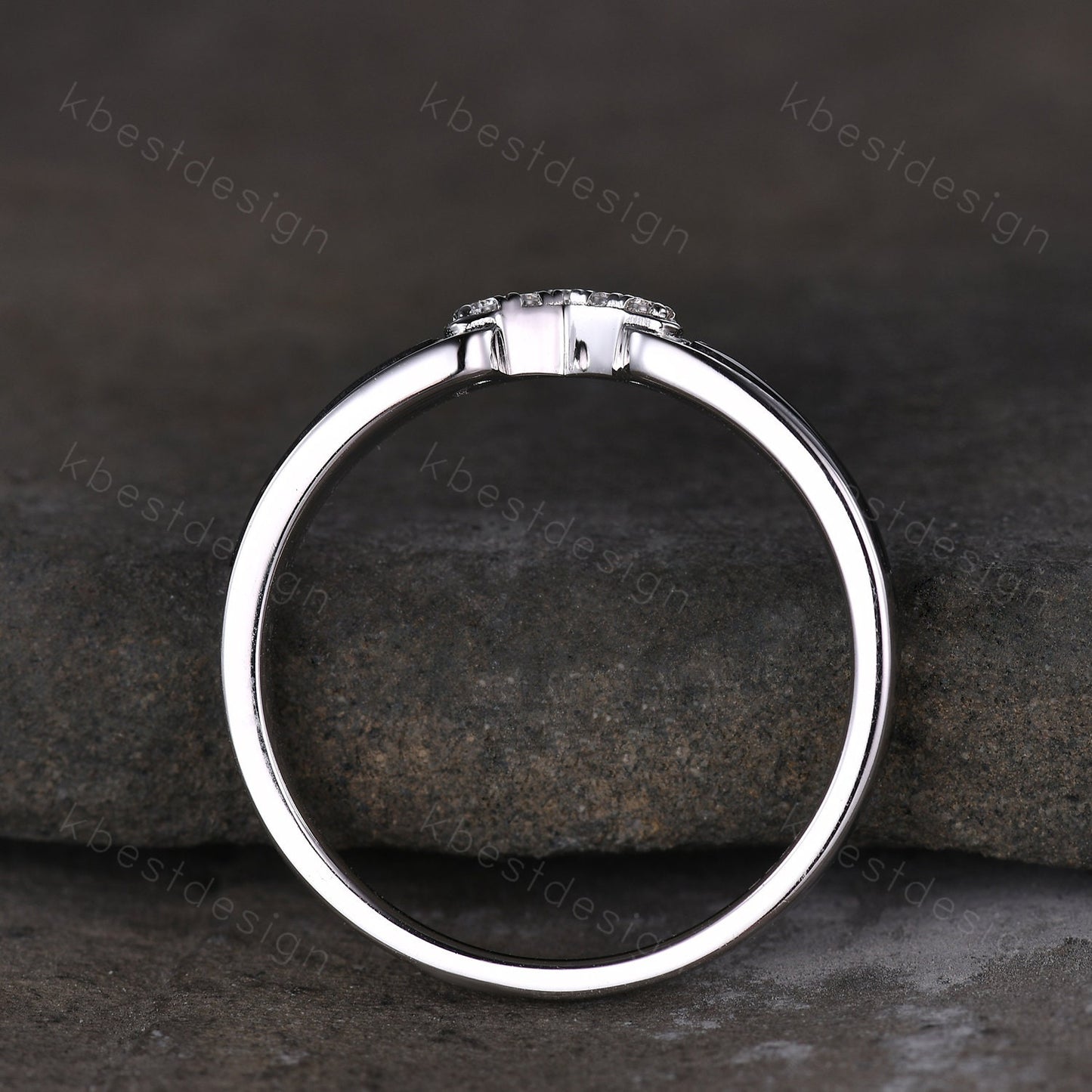 Curved Black Onyx Wedding Band Silver White Gold Ring Unique V Curved Stacking Matching Band Half Eternity Band Anniversary Gift for Her