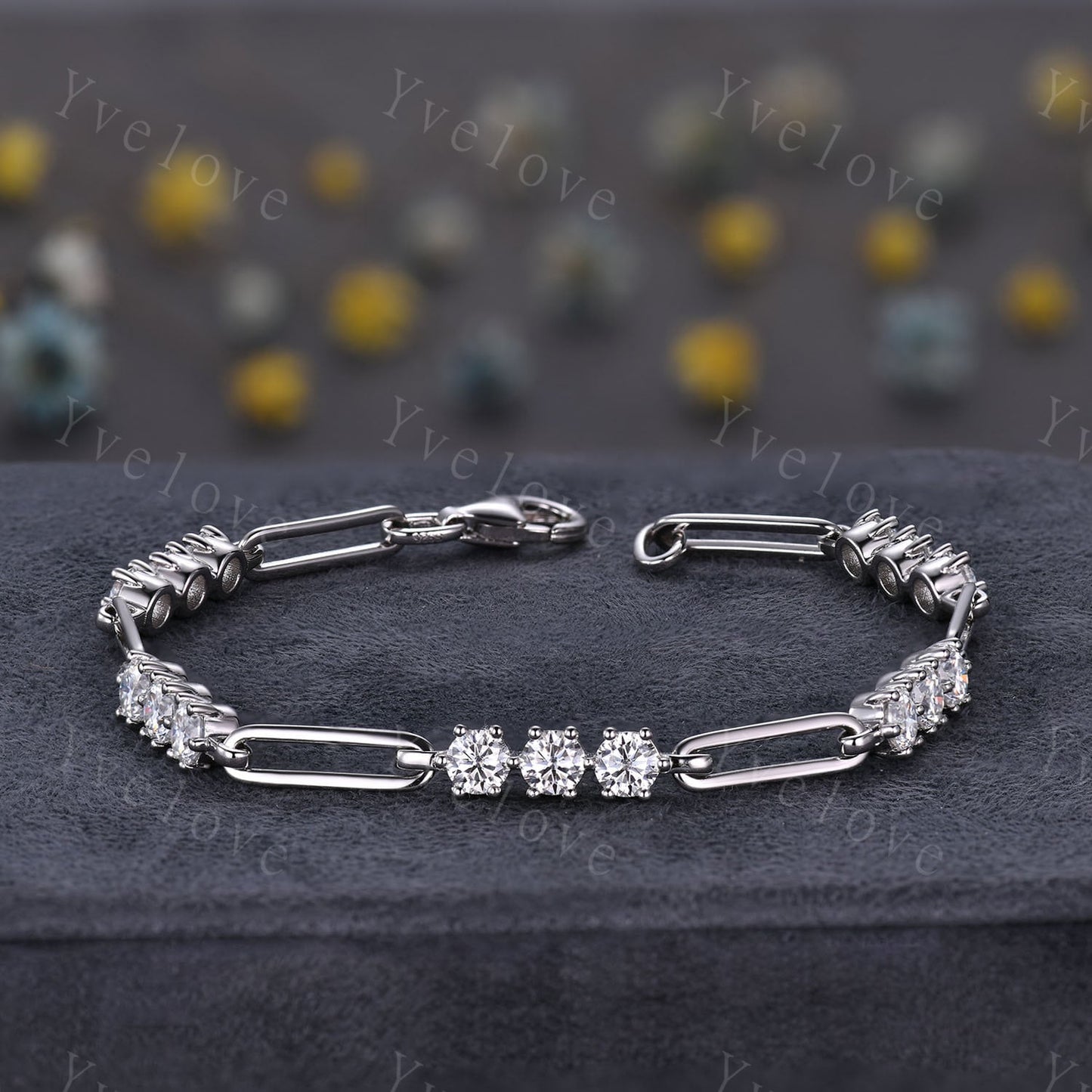 Moissanite Bracelet,Paperclip Bracelet,Chain Bracelet,925 Sterling silver Bracelet,Minimalist Bracelet, Dainty Bracelet,Bridal Gift for Her