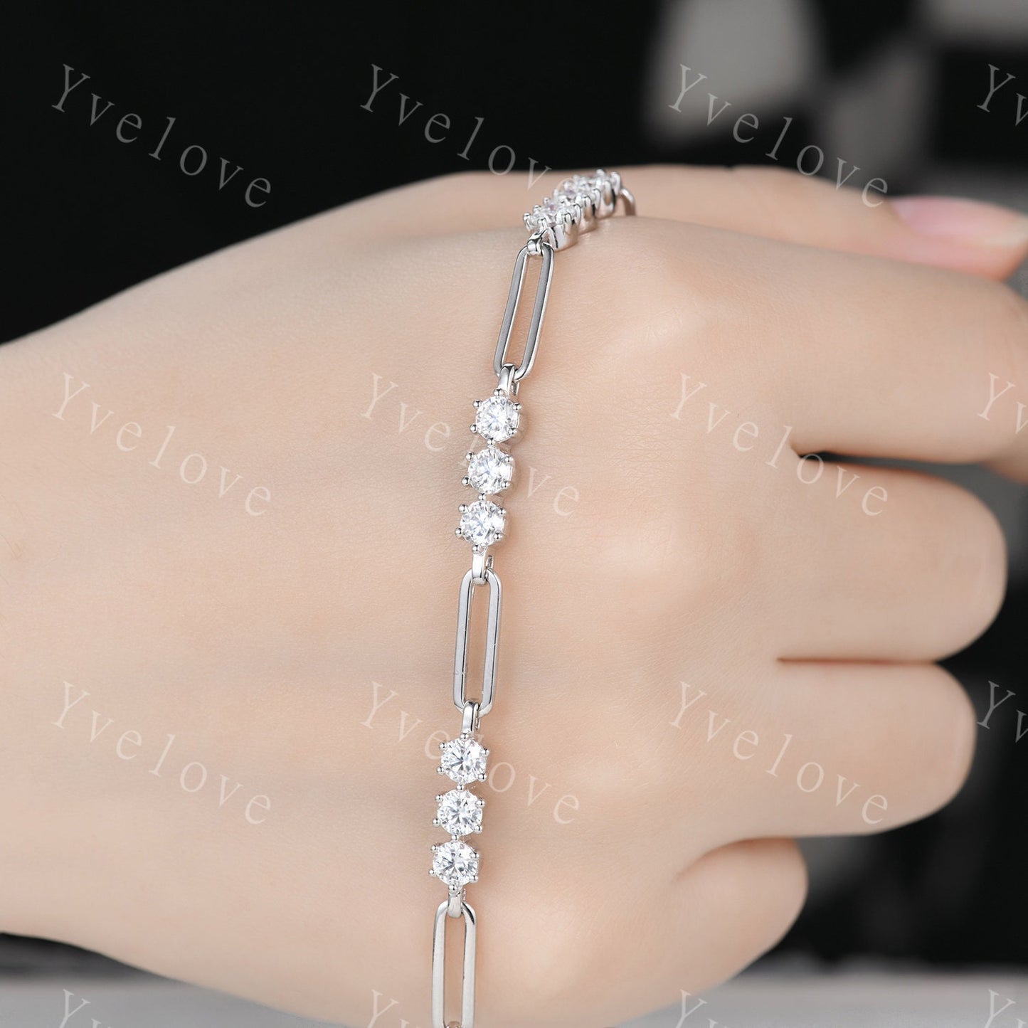 Moissanite Bracelet,Paperclip Bracelet,Chain Bracelet,925 Sterling silver Bracelet,Minimalist Bracelet, Dainty Bracelet,Bridal Gift for Her