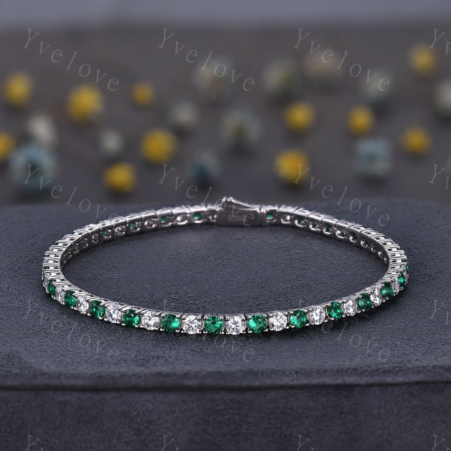 Emerald Moissanite Bracelet,Chain Bracelet,925 Sterling silver Tennis Bracelet,Minimalist Bracelet,Dainty Bracelet,Anniversary Gift for Her