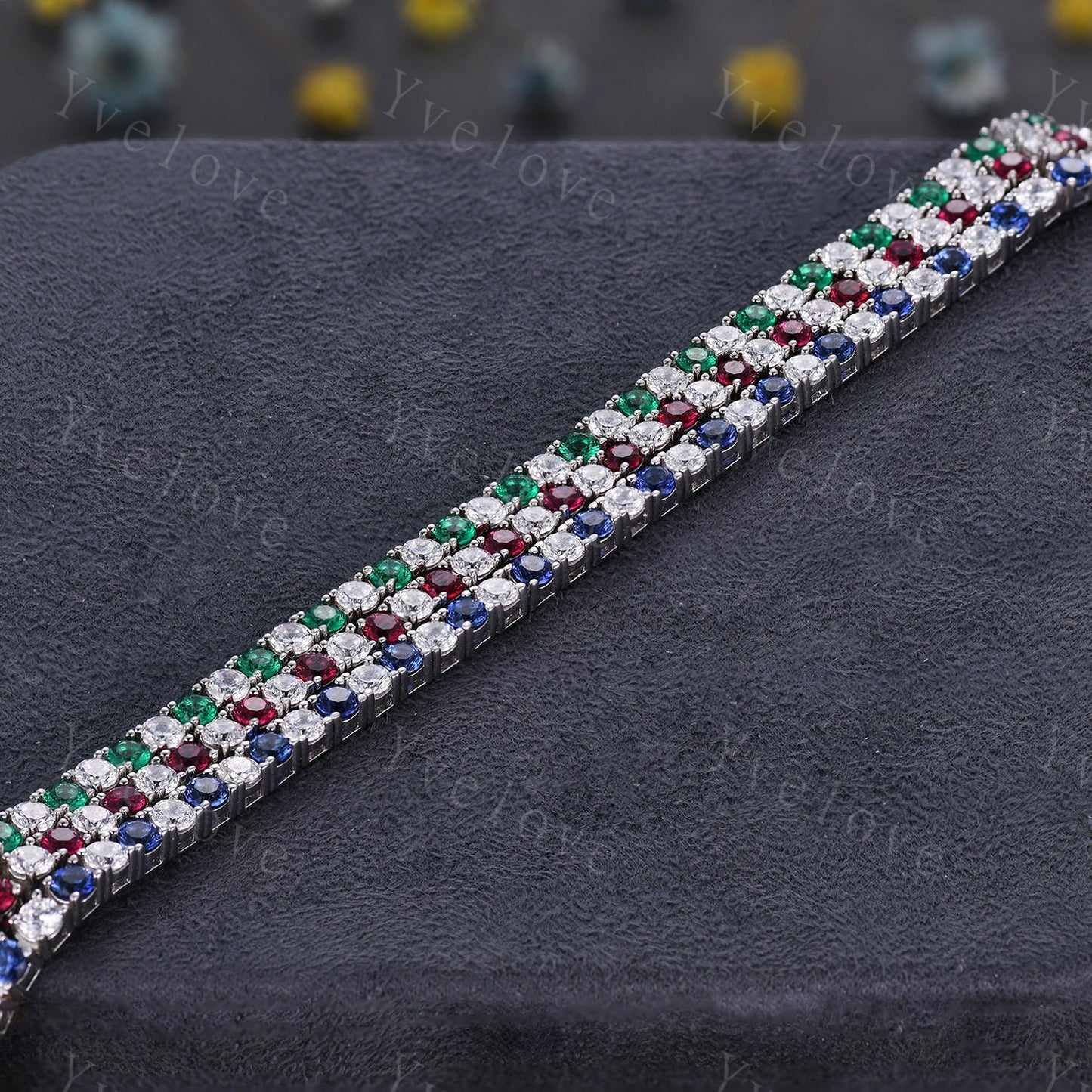 Emerald Moissanite Bracelet,Chain Bracelet,925 Sterling silver Tennis Bracelet,Minimalist Bracelet,Dainty Bracelet,Anniversary Gift for Her