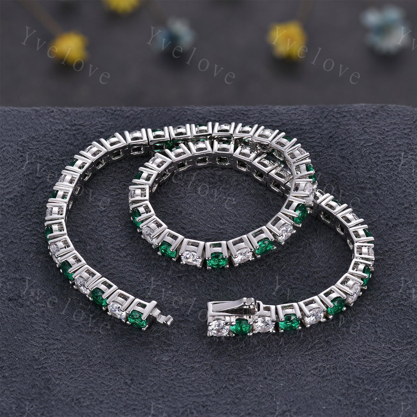 Emerald Moissanite Bracelet,Chain Bracelet,925 Sterling silver Tennis Bracelet,Minimalist Bracelet,Dainty Bracelet,Anniversary Gift for Her