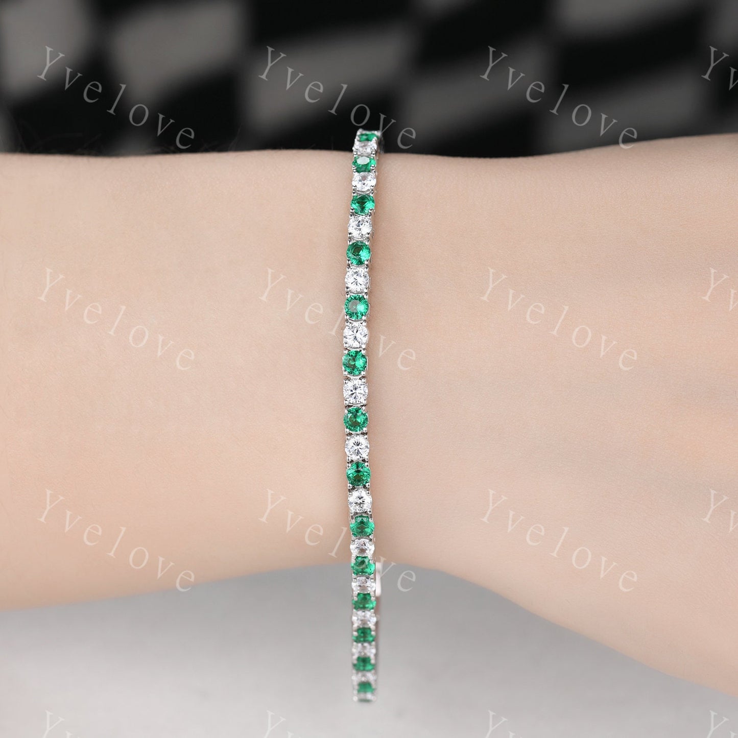 Emerald Moissanite Bracelet,Chain Bracelet,925 Sterling silver Tennis Bracelet,Minimalist Bracelet,Dainty Bracelet,Anniversary Gift for Her