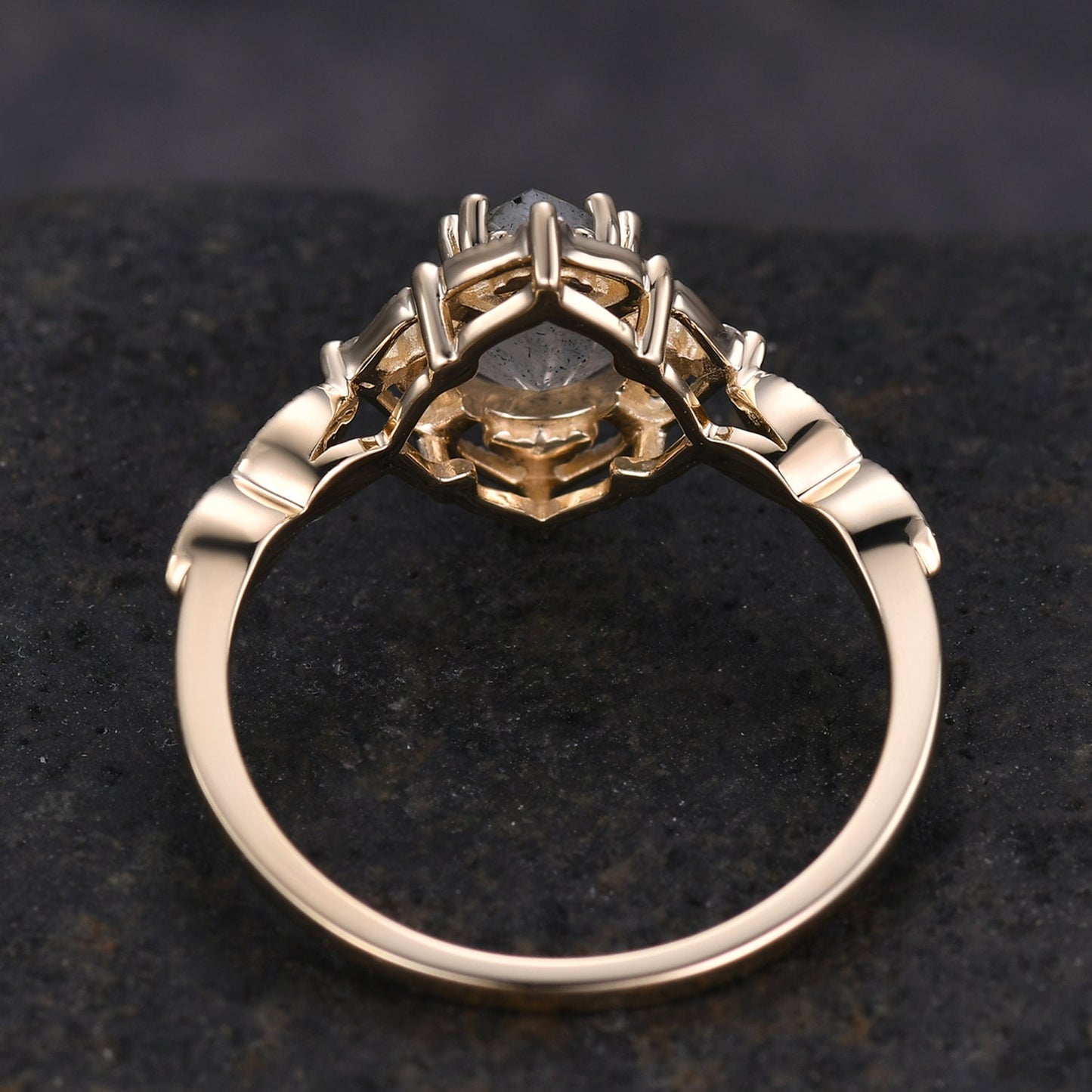 5x7mm Vintage Salt Pepper Diamond Engagement Ring,Teardrop Diamond Ring,18K Solid Gold Ring,Unique Women Promise Ring For Her,Handmade Gift