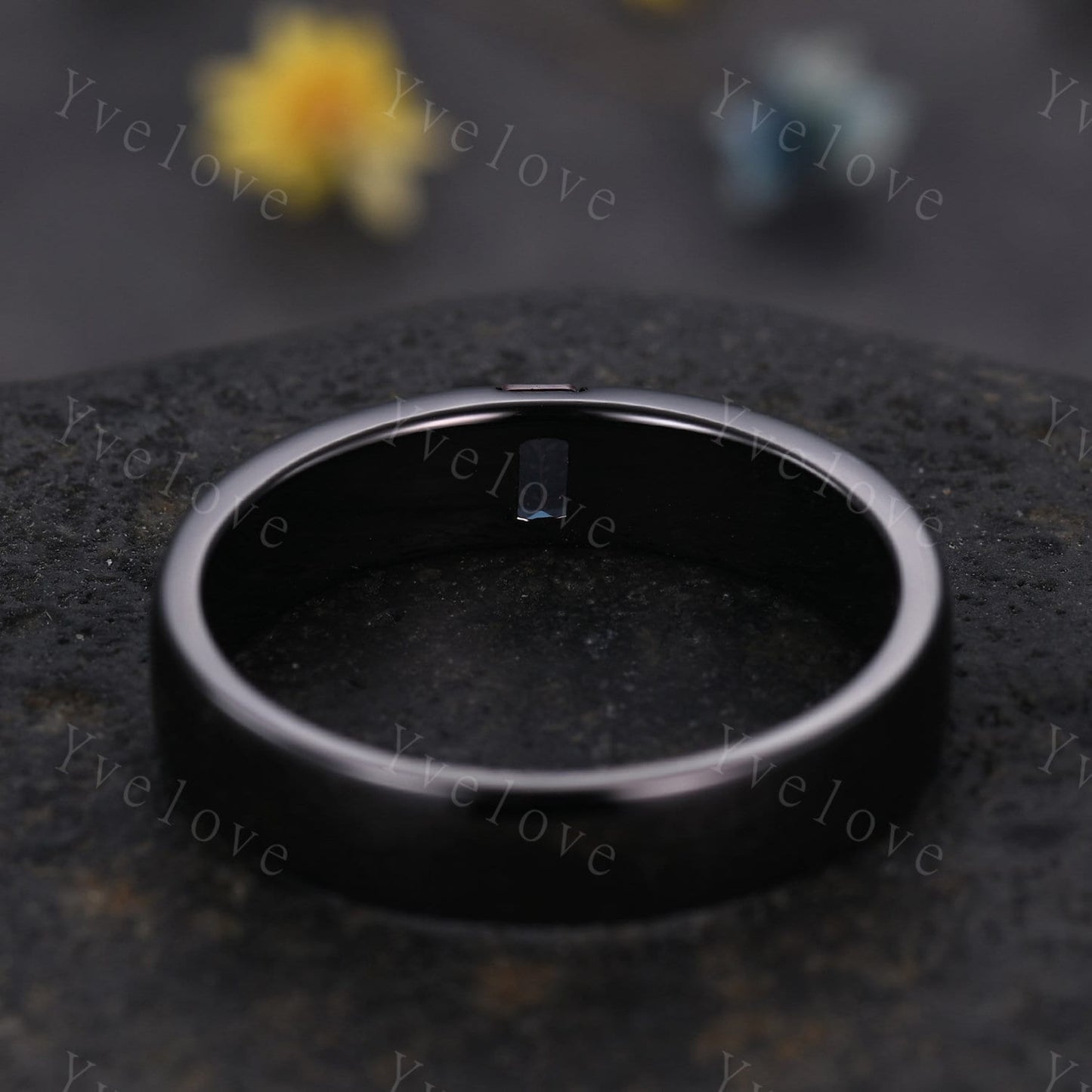 Mens Alexandrite Wedding Band Baguette Shaped Alexandrite Band 5mm Black Gold Ring Mens Stacking Matching Band Retro Vintage Ring Gift