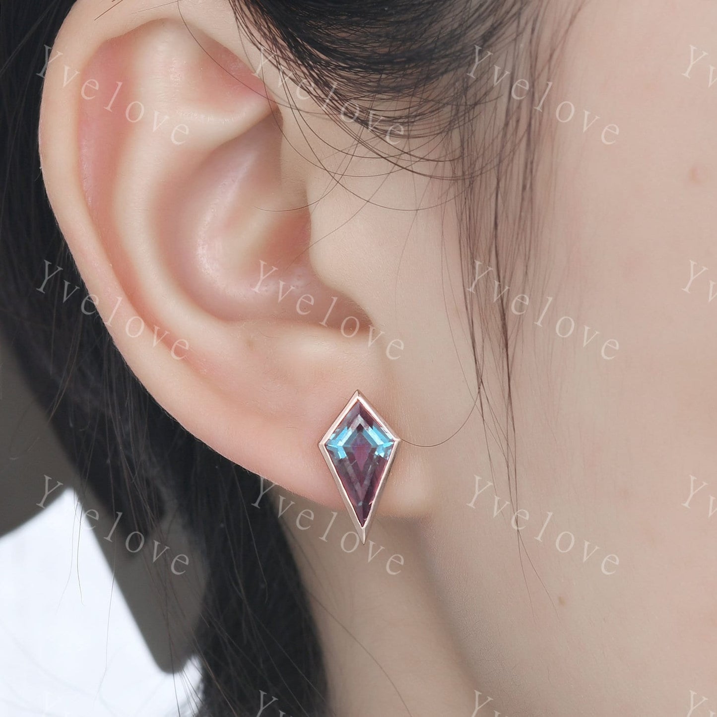 Dainty Kite cut Alexandrite earrings June gemstone jewelry unique earrings studs art deco earring anniversary gift for her Birthday Gift