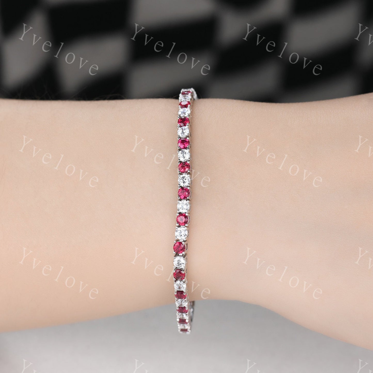 Red Ruby Moissanite Bracelet,Chain Bracelet,925 Sterling silver,Tennis Bracelet,Minimalist Bracelet,Dainty Bracelet,Anniversary Gift for Her