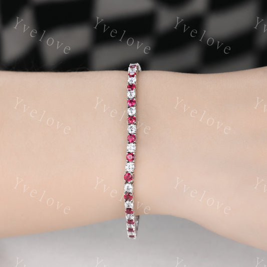Red Ruby Moissanite Bracelet,Chain Bracelet,925 Sterling silver,Tennis Bracelet,Minimalist Bracelet,Dainty Bracelet,Anniversary Gift for Her