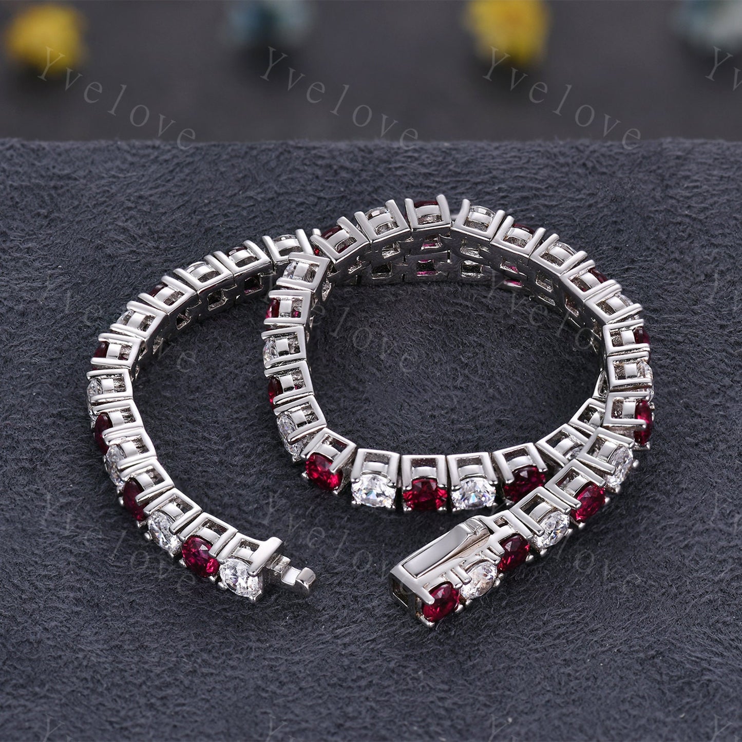 Red Ruby Moissanite Bracelet,Chain Bracelet,925 Sterling silver,Tennis Bracelet,Minimalist Bracelet,Dainty Bracelet,Anniversary Gift for Her