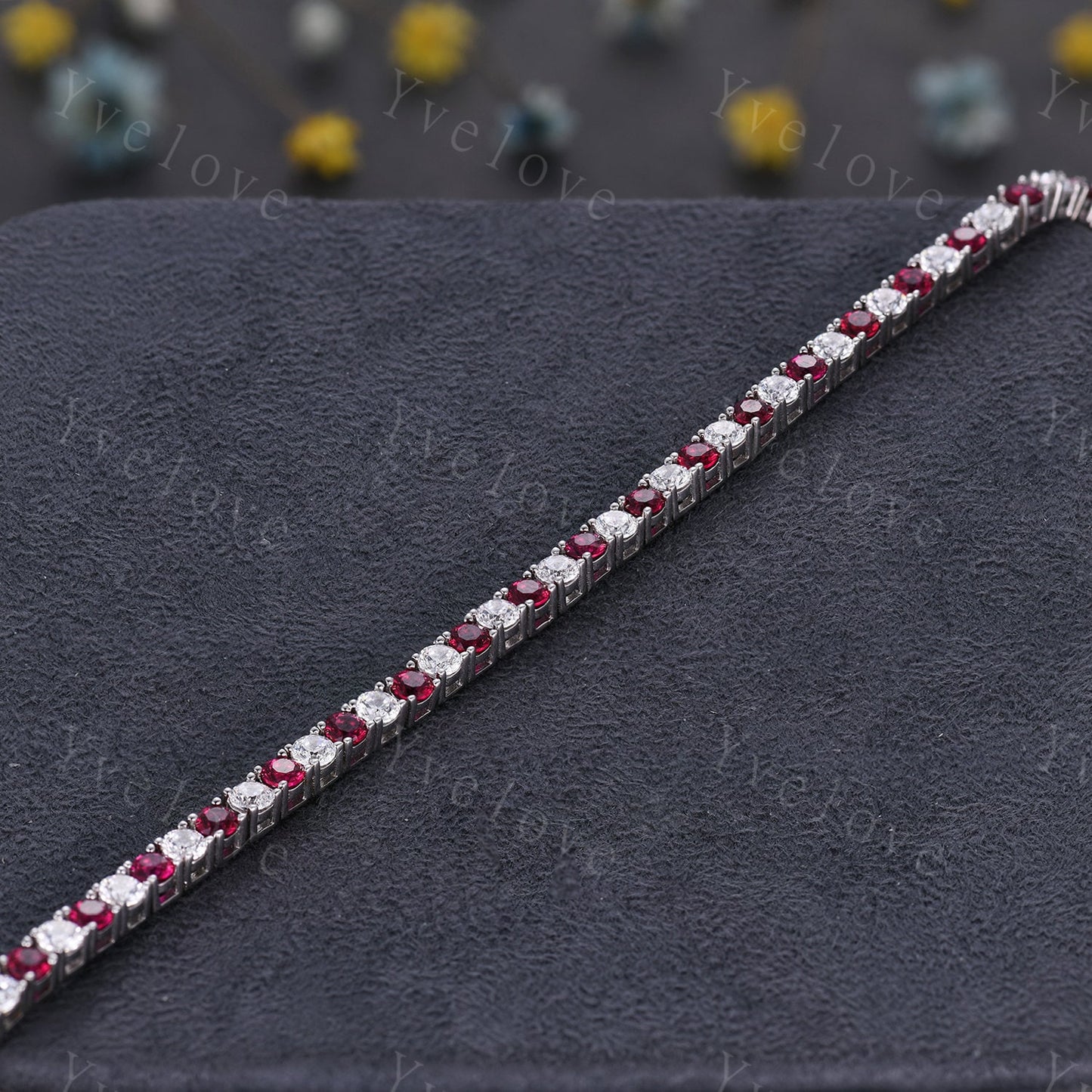 Red Ruby Moissanite Bracelet,Chain Bracelet,925 Sterling silver,Tennis Bracelet,Minimalist Bracelet,Dainty Bracelet,Anniversary Gift for Her