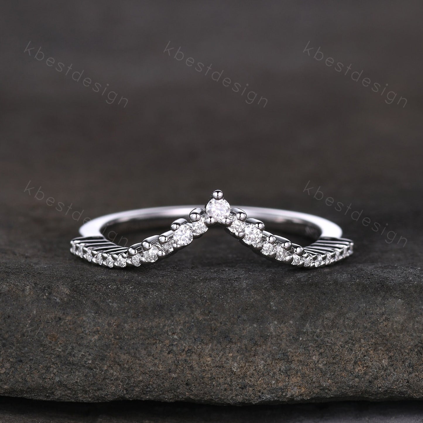 Unique curved moissanite wedding band dainty white gold band for women half eternity stacking matching band bridal anniversary band gift