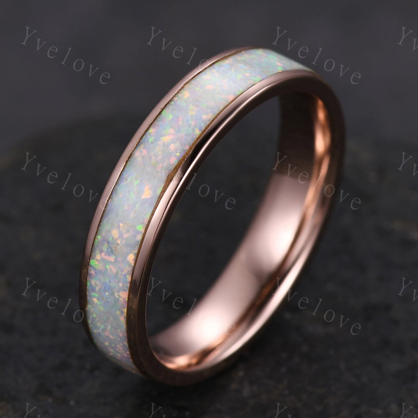 Eternity White Opal Band 4mm White Fire Opal Thumb Ring,Fire Opal Wedding Band,Anniversary Ring,Gift for Her For Men Promise Gift,Custom