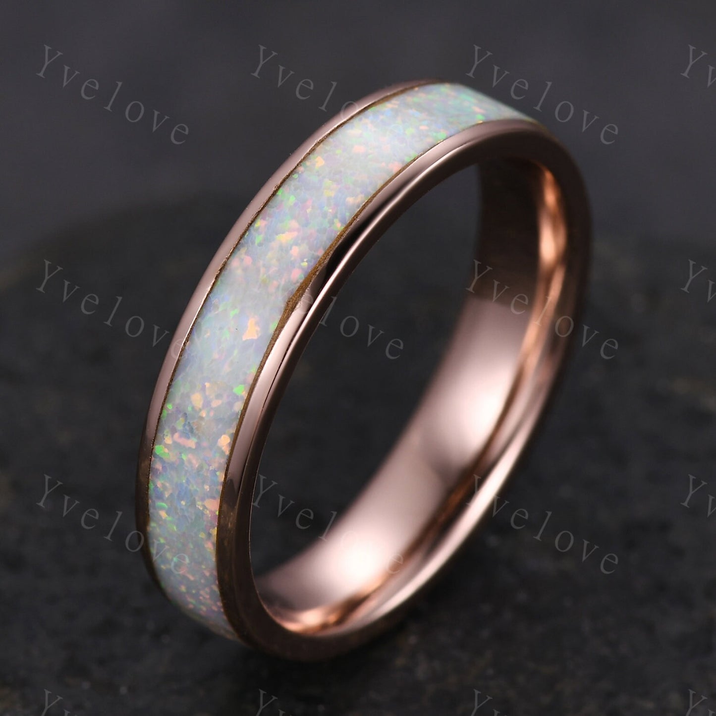 Custom order for Courtney, 6mm width band with full eternity opal, 14K white gold.