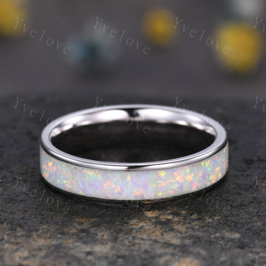 Custom order for Courtney, 6mm width band with full eternity opal, 14K white gold.