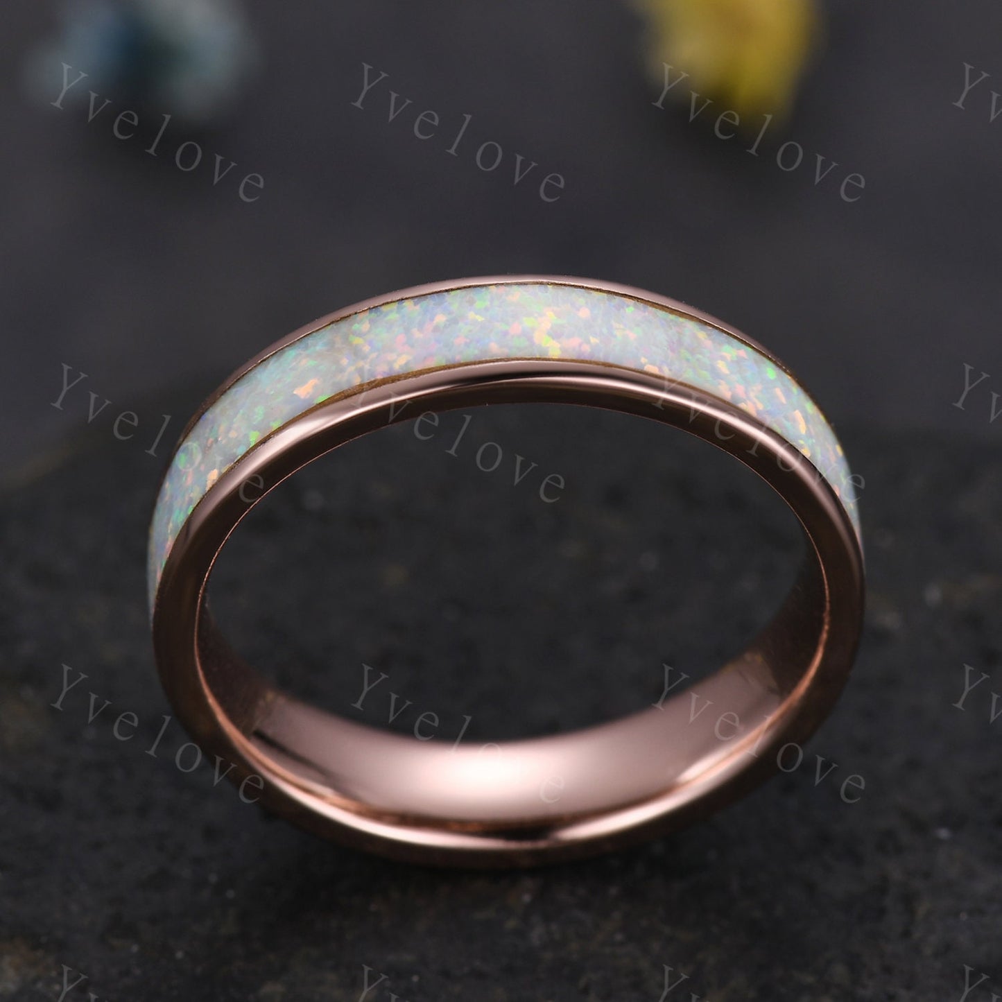 Eternity White Opal Band 4mm White Fire Opal Thumb Ring,Fire Opal Wedding Band,Anniversary Ring,Gift for Her For Men Promise Gift,Custom