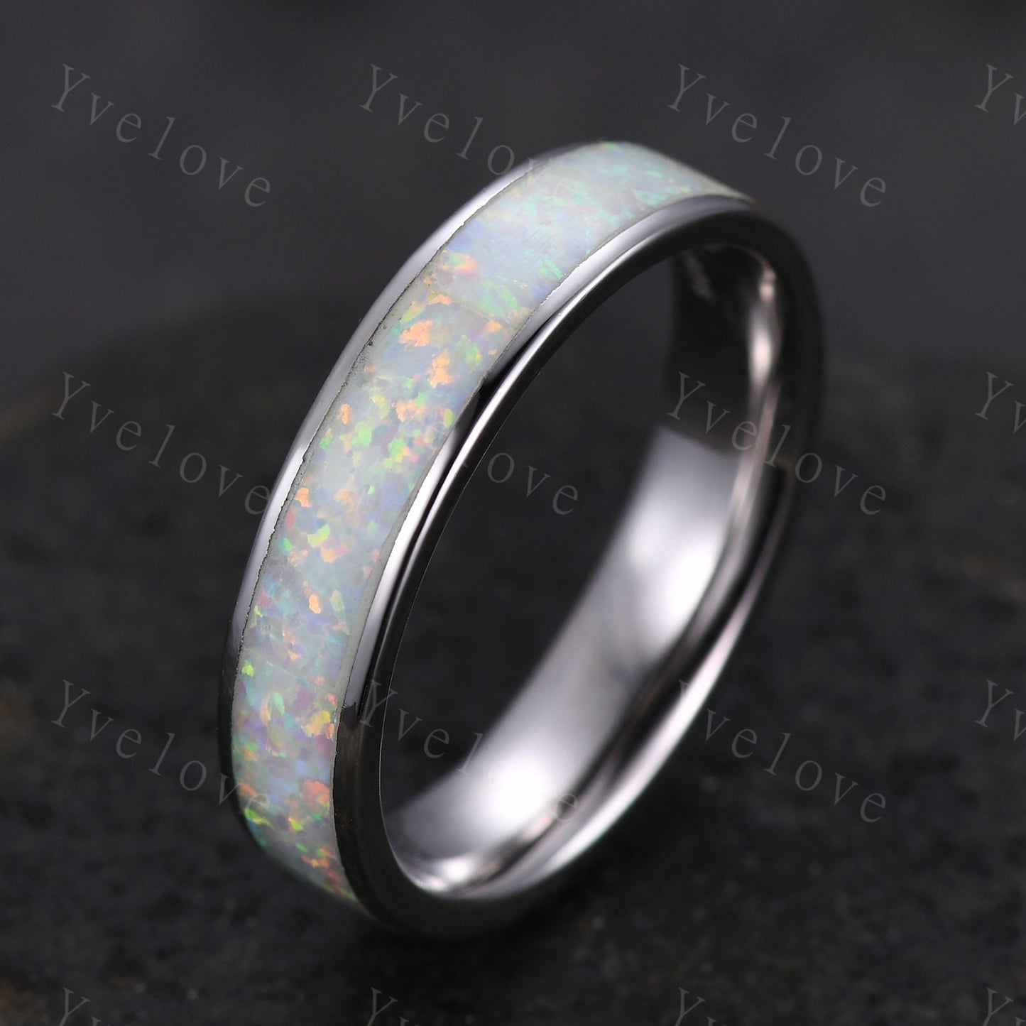 Custom order for Courtney, 6mm width band with full eternity opal, 14K white gold.