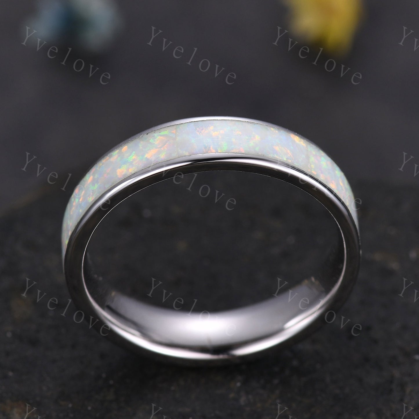 Custom order for Courtney, 6mm width band with full eternity opal, 14K white gold.