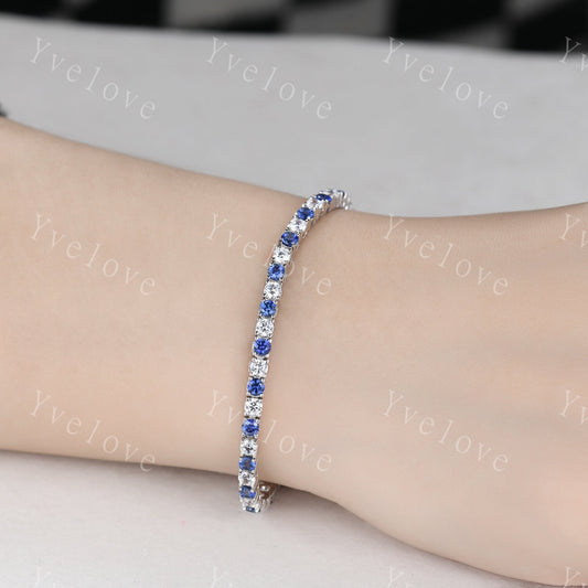 Sapphire Moissanite Bracelet,Chain Bracelet,925 Sterling silver Tennis Bracelet,Minimalist Bracelet,Dainty Bracelet,Anniversary Gift for Her