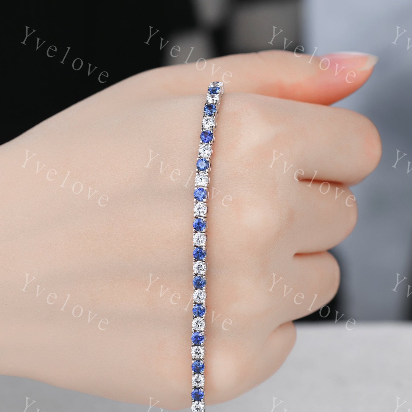 Sapphire Moissanite Bracelet,Chain Bracelet,925 Sterling silver Tennis Bracelet,Minimalist Bracelet,Dainty Bracelet,Anniversary Gift for Her