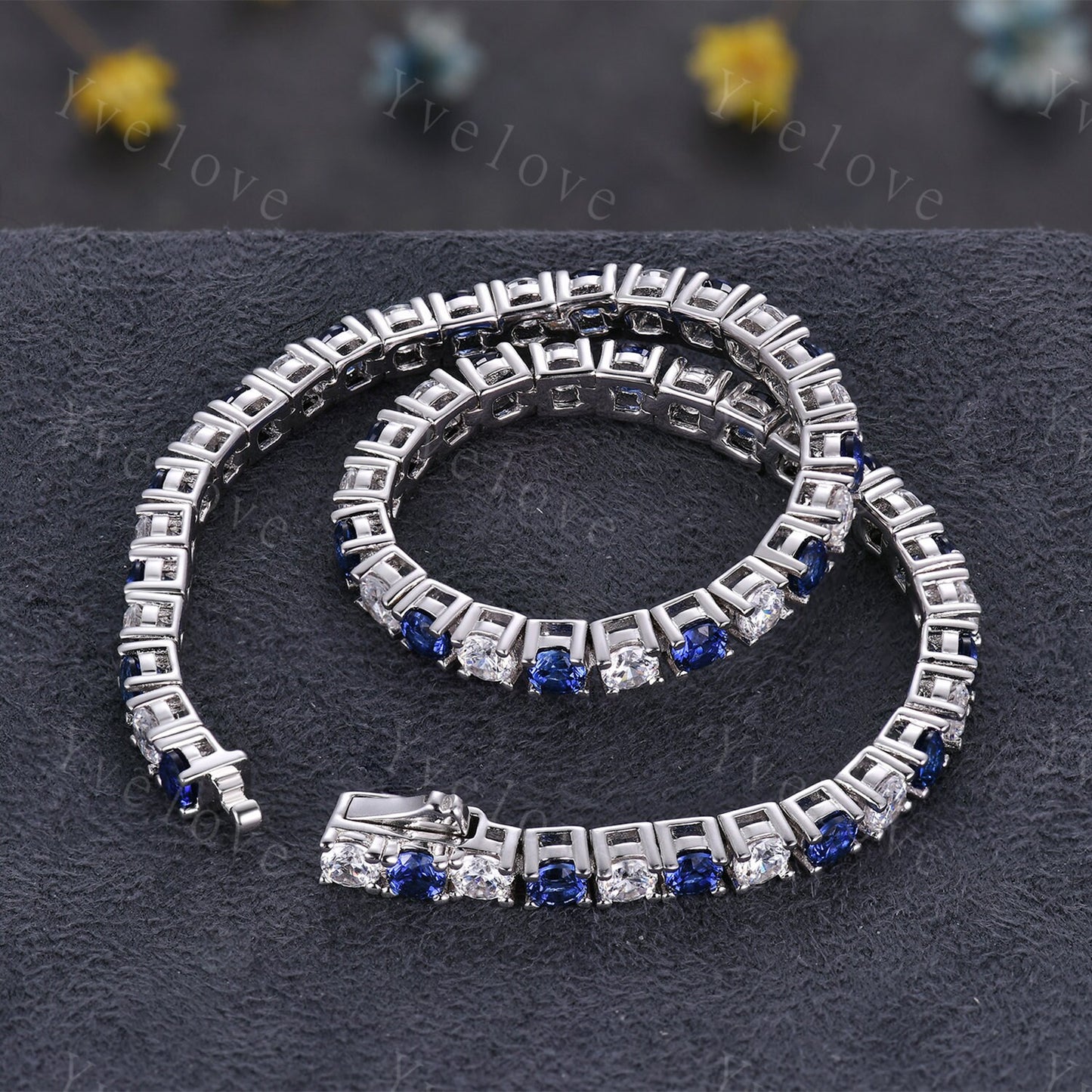 Sapphire Moissanite Bracelet,Chain Bracelet,925 Sterling silver Tennis Bracelet,Minimalist Bracelet,Dainty Bracelet,Anniversary Gift for Her
